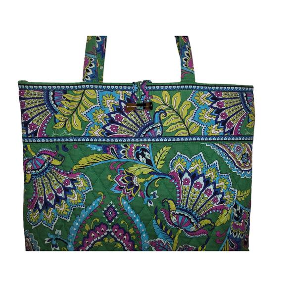Vera Bradley Large Green Paisley Floral Quilted Tote Bag 3 Internal Pockets - Picture 4 of 5